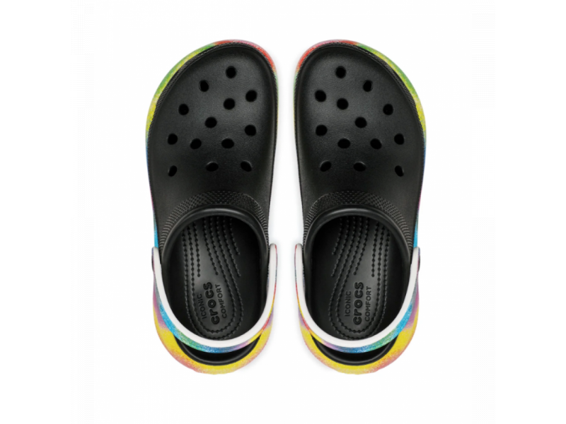 Crocs Classic Crush Clog Spray Dye арт. 207521 — Кроксы Классик Краш Сабо черные с эффектом тай-дай, фото 2