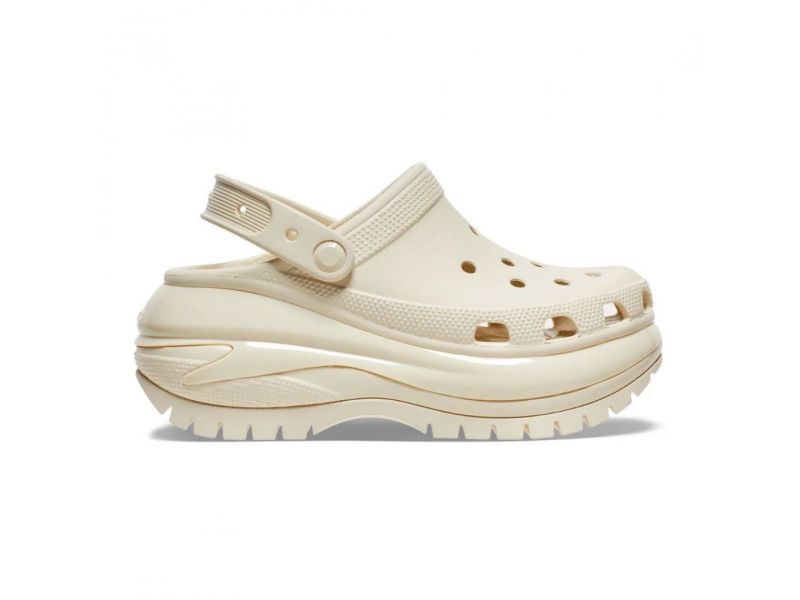 Женские Crocs Mega Crush Bone — бежевые кроксы на платформе, вид сбоку