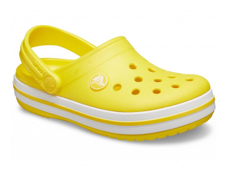Кроксы Crocband жёлтые с белой полосой спереди