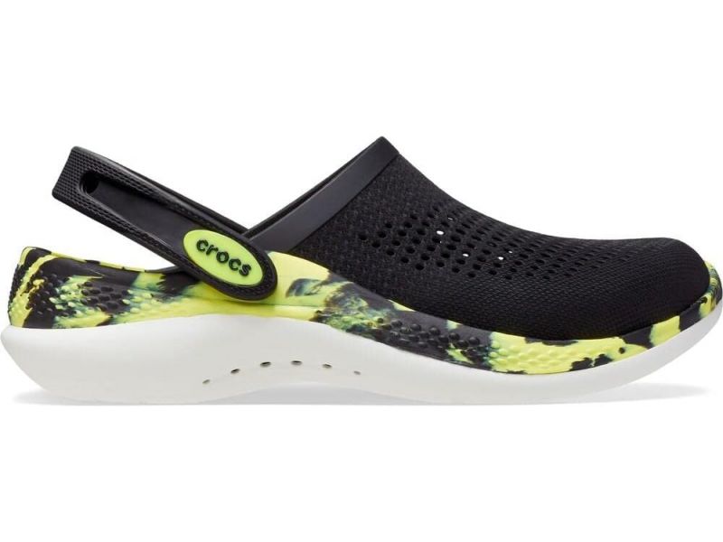 Crocs LiteRide 360 чорні з лимонною устілкою, вигляд збоку