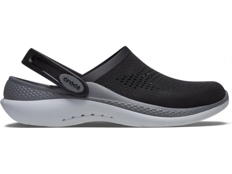 Crocs LiteRide 360 чорний з сірим, боковий вигляд стильних сабо для комфорту