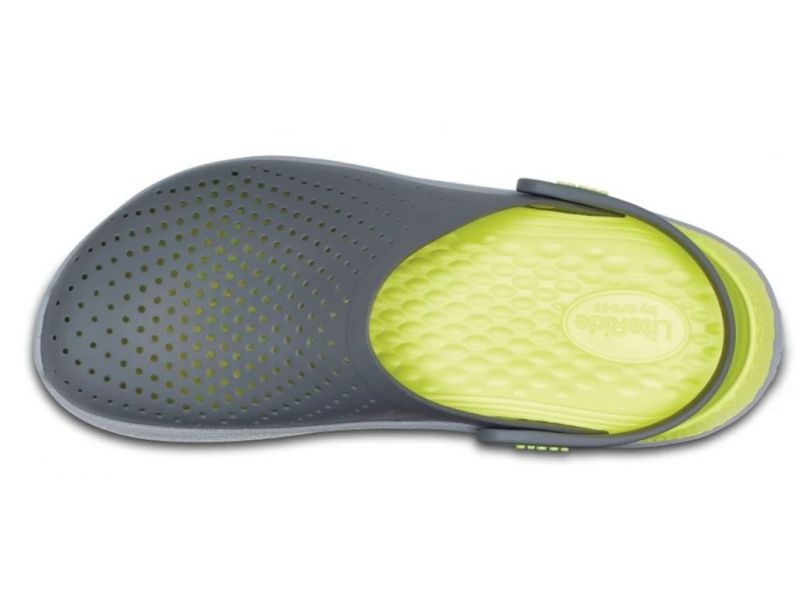 Верх сабо Crocs LiteRide серые с зелёной стелькой