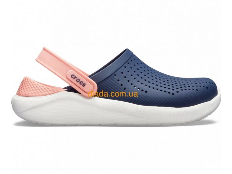 Сабо Crocs LiteRide синие с персиковой стелькой — вид сбоку