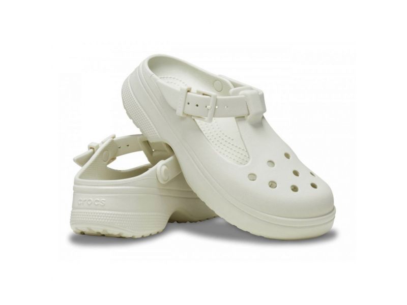 Пара Crocs Mary Jane Linen — бежевые женские кроксы на платформе