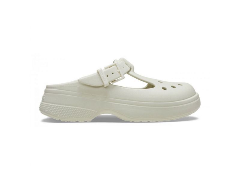 Crocs Mary Jane Linen — женские кроксы на платформе сбоку, бежевый цвет