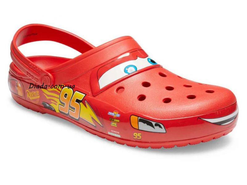 Crocs McQueen — вид спереди, гоночный дизайн, унисекс сабо