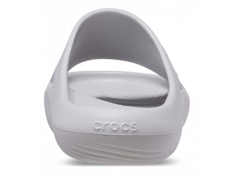 Crocs Mellow Recovery Slide Atmosphere — шлепанцы в сером цвете, вид сзади, оригинал
