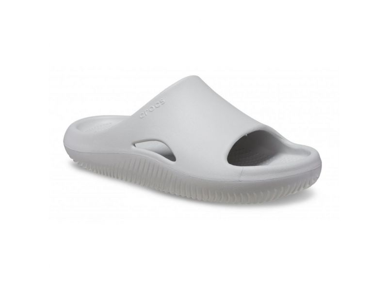 Crocs Mellow Recovery Slide Atmosphere — удобные серые шлёпки унисекс, вид спереди, оригинал