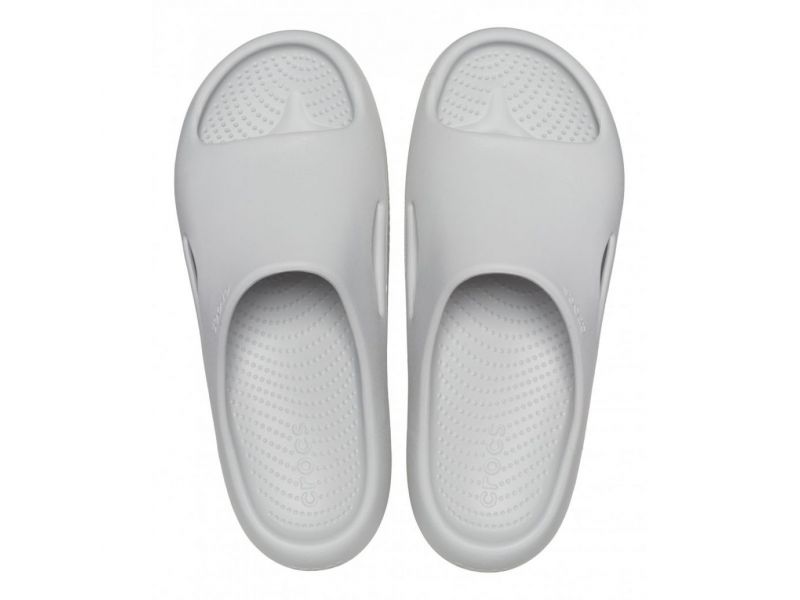 Crocs Mellow Recovery Slide Atmosphere — вид сверху, мягкие серые шлёпанцы Crocs, оригинал
