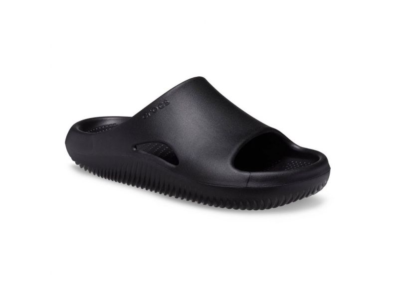 Crocs Mellow Recovery Slide Black — удобные чёрные шлёпки унисекс, вид спереди, оригинал