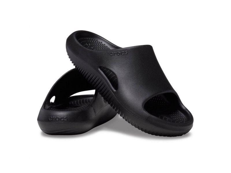 Пара Crocs Mellow Recovery Slide Black — чёрные шлепанцы Crocs унисекс, оригинал