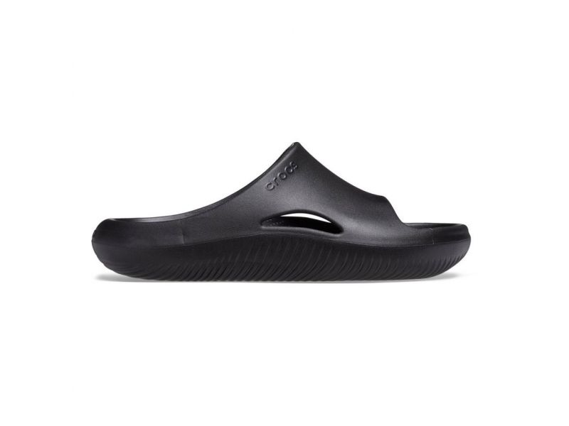 Оригинальные Crocs Mellow Recovery Slide Black — чёрные шлепанцы, вид сбоку