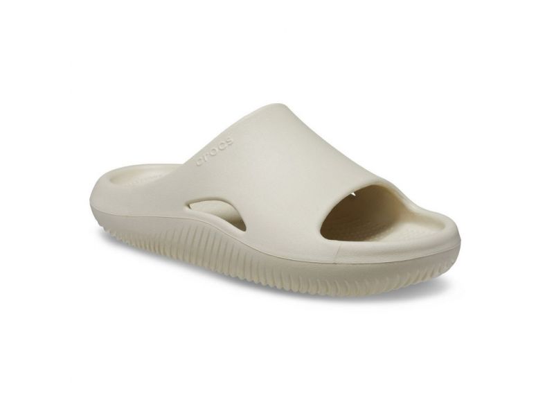 Crocs Mellow Recovery Slide Bone — удобные бежевые шлёпки унисекс, вид спереди, оригинал