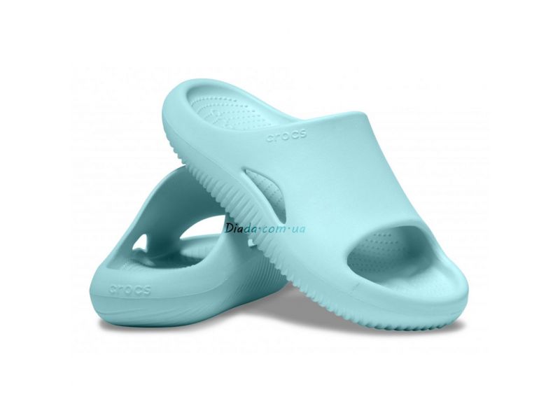 Пара Crocs Mellow Slide Pure Water — бирюзовые унисекс шлепанцы Crocs, оригинал