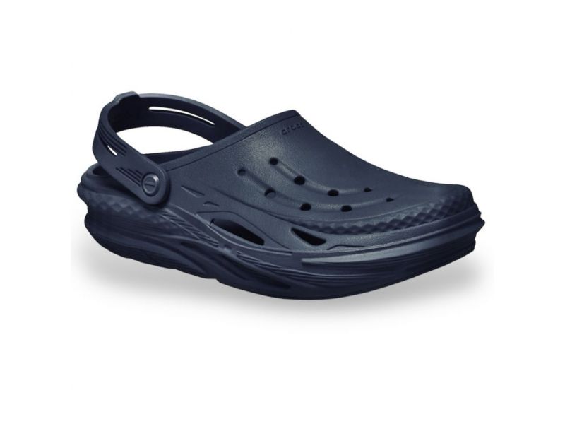 Crocs Off Grid Navy — вид спереди, удобные сабо тёмно-синего цвета