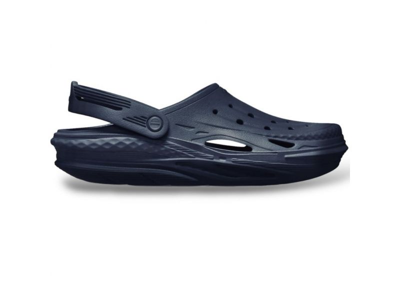Оригинальные Crocs Off Grid Clog Navy — тёмно-синие сабо унисекс, вид сбоку