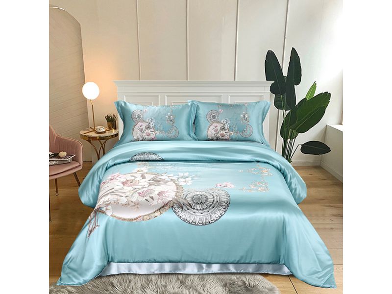 Шелковый комплект постельного белья Голубой пион. Silk Kiss, фото 7