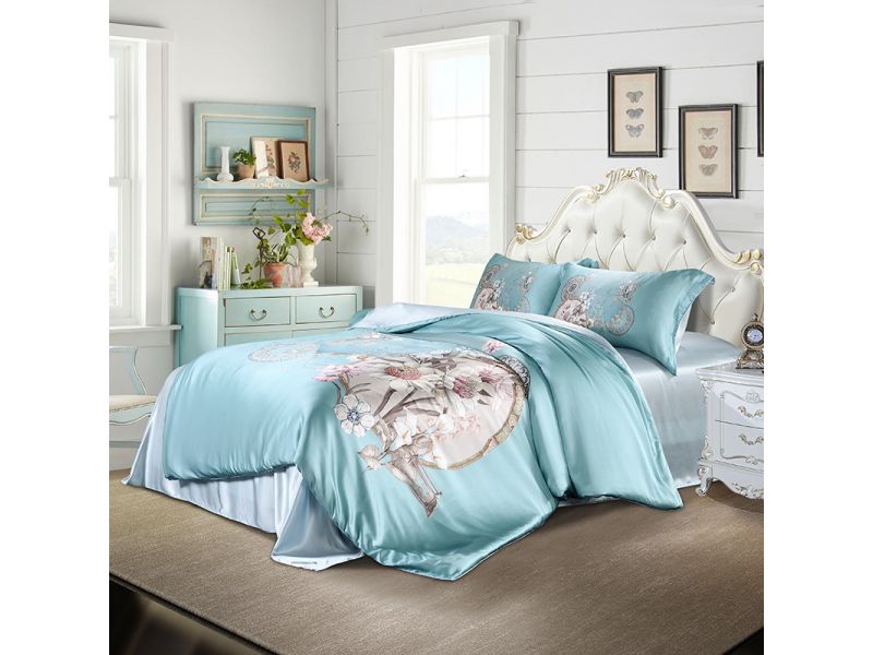 Шелковый комплект постельного белья Голубой пион. Silk Kiss, фото 1