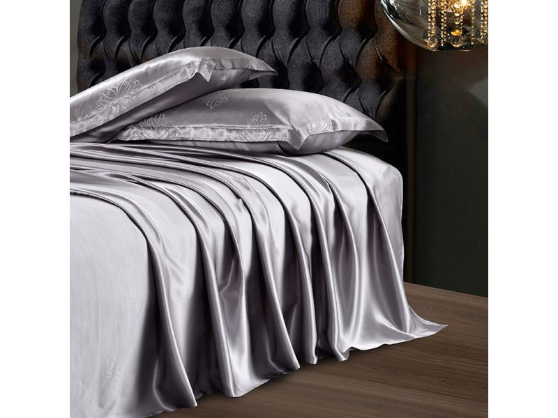 Шелковый комплект постельного белья серый. Благородный дамаск. 100% натуральный шелк Silk KIss, фото 3