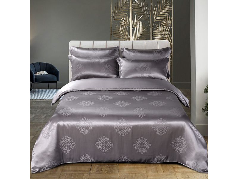 Шелковый комплект постельного белья серый. Благородный дамаск. 100% натуральный шелк Silk KIss, фото 4