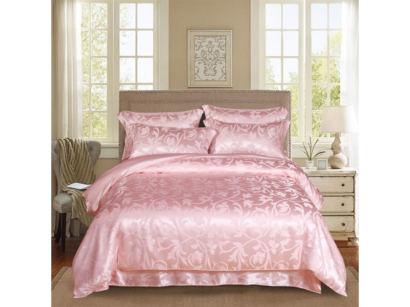 Постельное белье из натурального розового шелка, комплект. Розовый перламутр Silk Kiss, фото 1