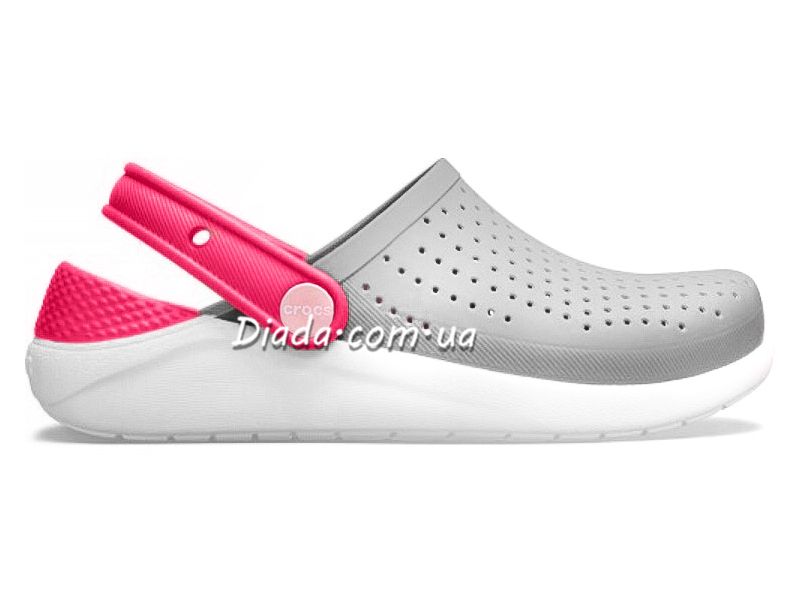 Дитячі сабо Crocs LiteRide сірі з рожевим — зручна бокова посадка