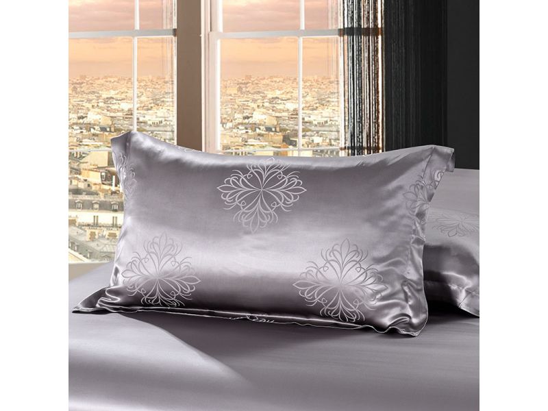 Шелковый комплект постельного белья серый. Благородный дамаск. 100% натуральный шелк Silk KIss, фото 7