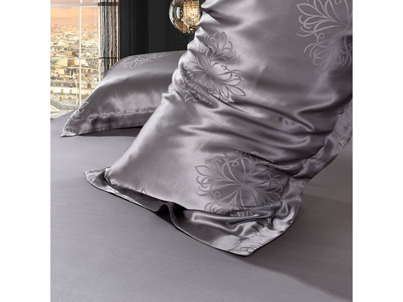 Шелковый комплект постельного белья серый. Благородный дамаск. 100% натуральный шелк Silk KIss, фото 8