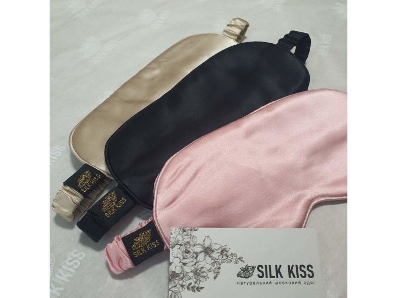 Розовая маска для сна из натурального шелка Silk Kiss. Размер универсальный, фото 4