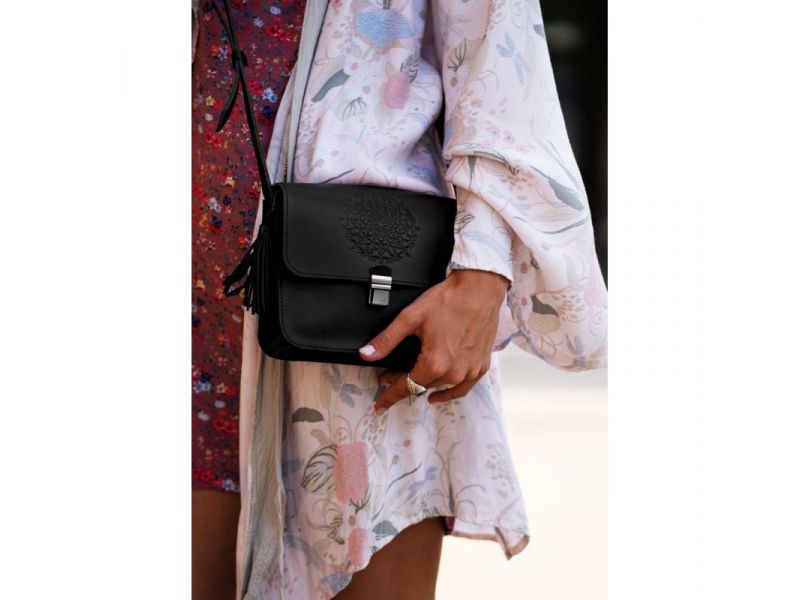 Кожаная женская бохо-сумка Лилу черная, фото 1