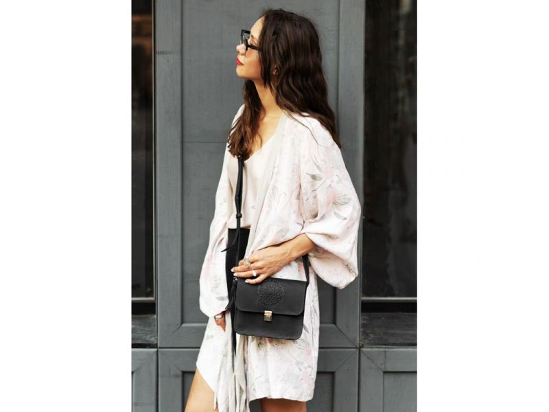 Кожаная женская бохо-сумка Лилу черная, фото 8