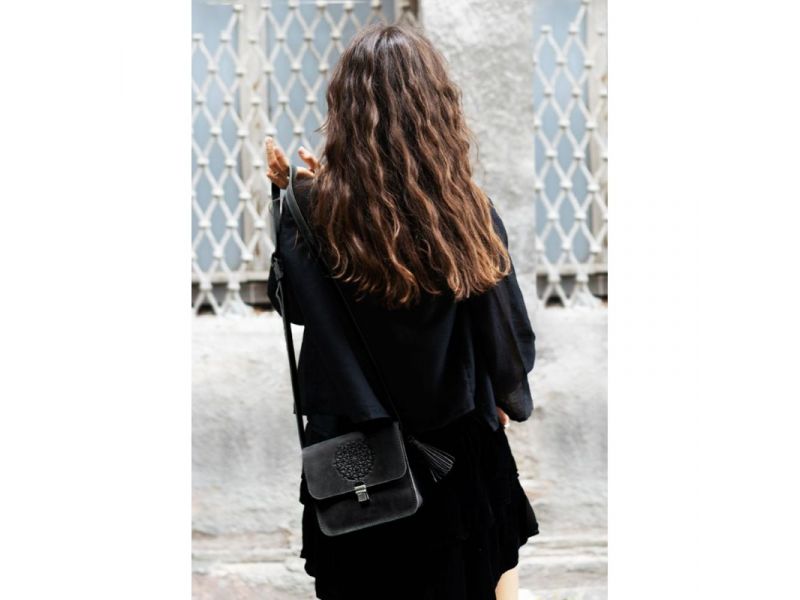 Кожаная женская бохо-сумка Лилу черная, фото 9