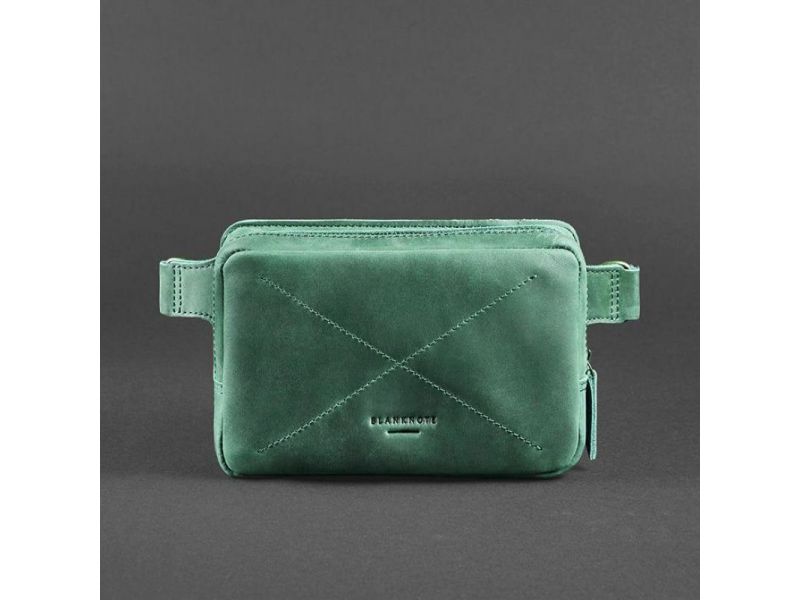 Кожаная поясная сумка Dropbag Mini зеленая Crazy Horse, фото 9