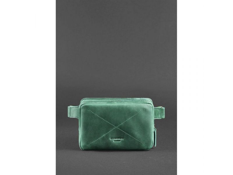 Кожаная поясная сумка Dropbag Mini зеленая Crazy Horse, фото 2