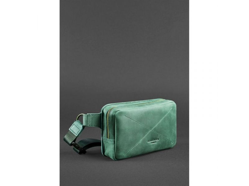 Кожаная поясная сумка Dropbag Mini зеленая Crazy Horse, фото 3
