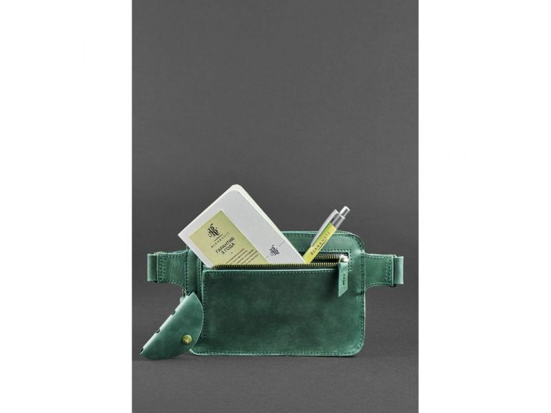 Кожаная поясная сумка Dropbag Mini зеленая Crazy Horse, фото 5