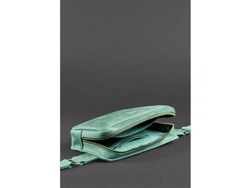 Кожаная поясная сумка Dropbag Mini зеленая Crazy Horse, фото 6