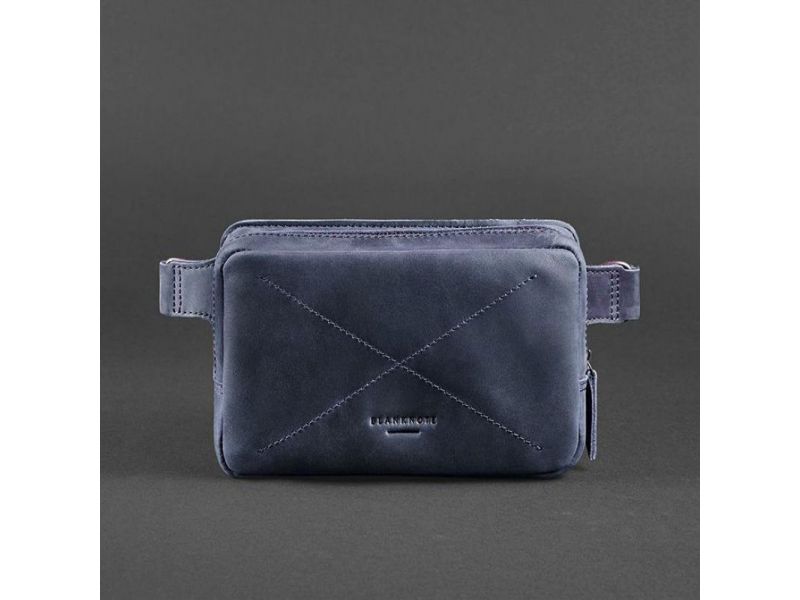 Кожаная поясная сумка Dropbag Mini синяя, фото 9