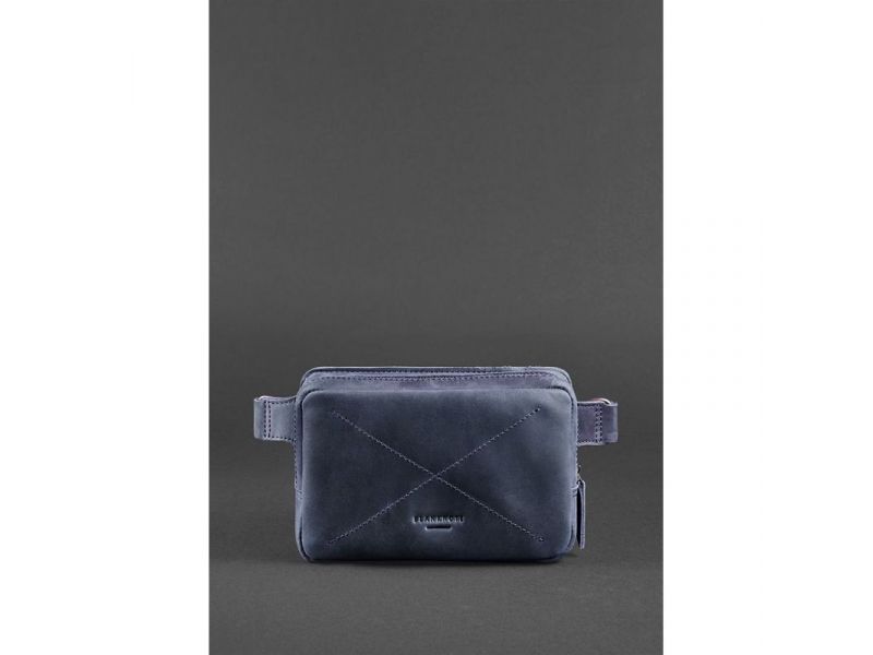 Кожаная поясная сумка Dropbag Mini синяя, фото 2