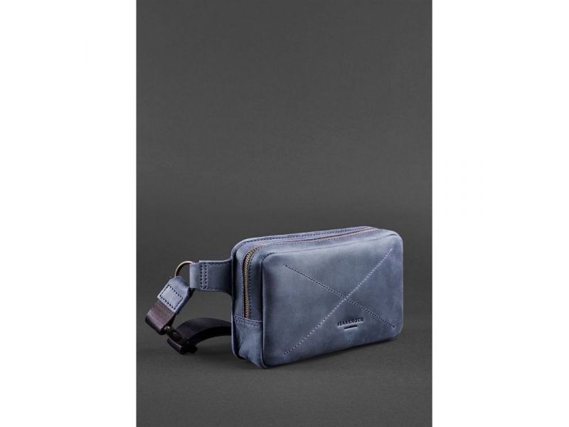 Кожаная поясная сумка Dropbag Mini синяя, фото 3
