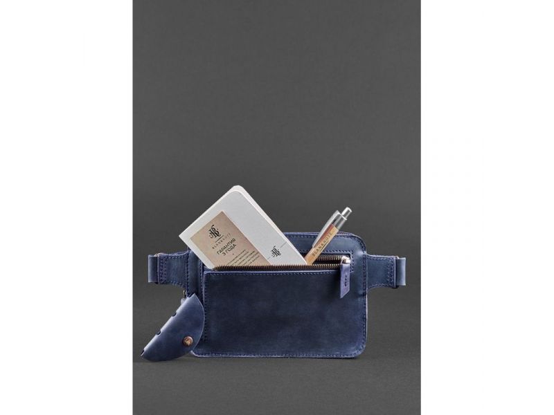 Кожаная поясная сумка Dropbag Mini синяя, фото 5