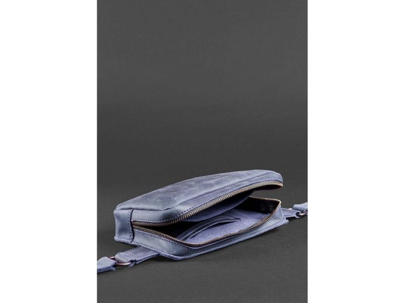 Кожаная поясная сумка Dropbag Mini синяя, фото 6