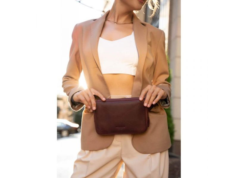 Кожаная поясная сумка Dropbag Mini Crazy Horse бордовая, фото 7