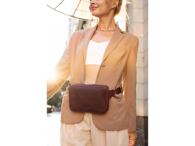 Кожаная поясная сумка Dropbag Mini Crazy Horse бордовая, фото 10