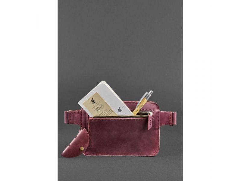 Кожаная поясная сумка Dropbag Mini Crazy Horse бордовая, фото 5