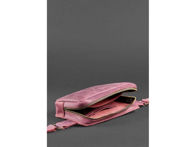 Кожаная поясная сумка Dropbag Mini Crazy Horse бордовая, фото 6