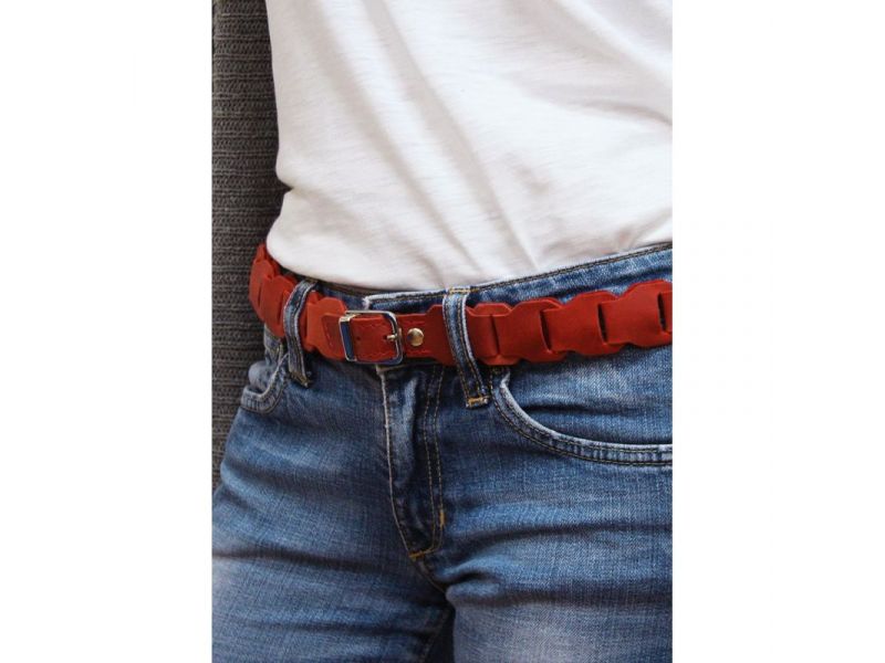 Женский кожаный бохо-ремень коралловый, фото 1