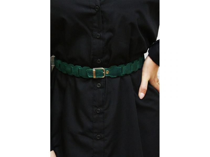 Женский кожаный бохо-ремень зеленый, фото 1