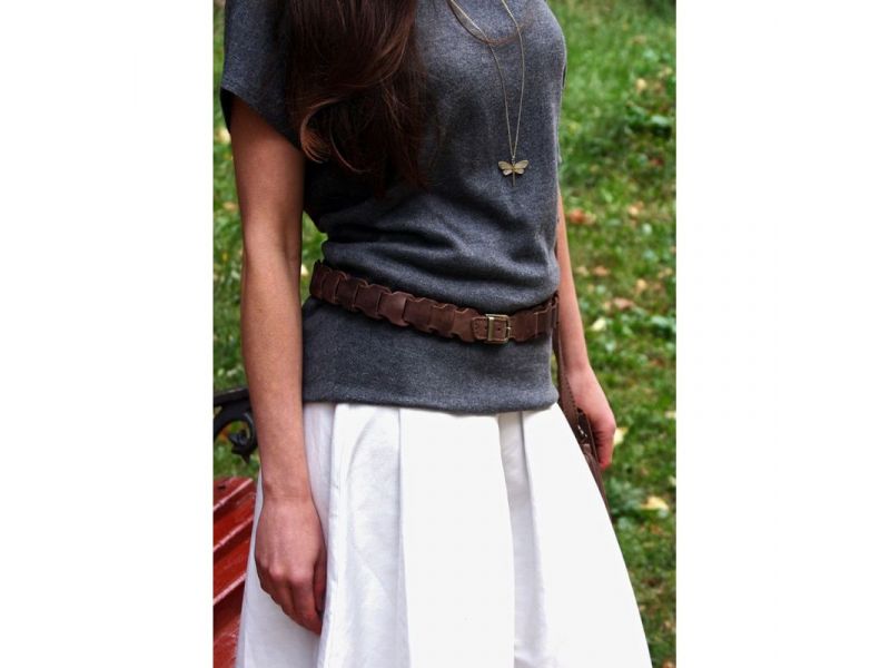 Женский кожаный бохо-ремень темно-коричневый Crazy Horse, фото 1