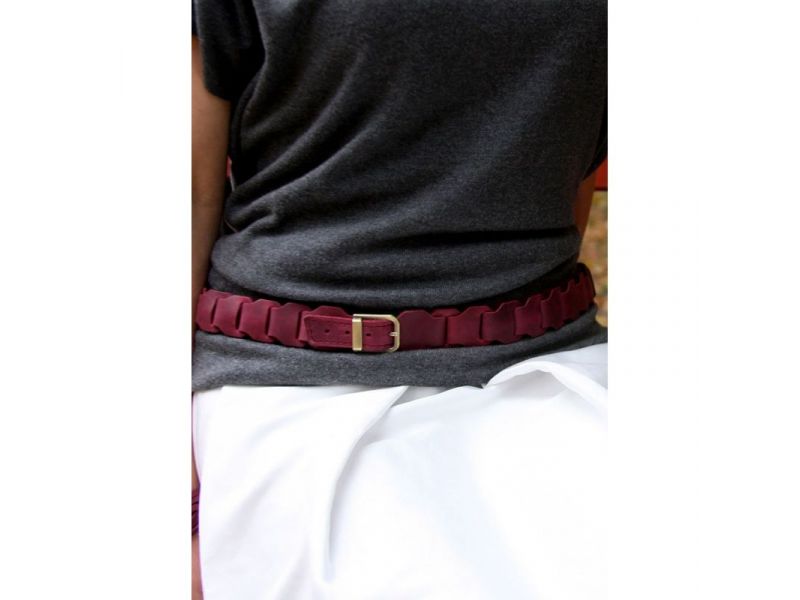 Женский кожаный бохо-ремень бордовый, фото 1